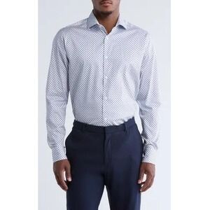 Ted Baker London Men's Size 4 White Dots Print Long Sleeve Button Down Shirt